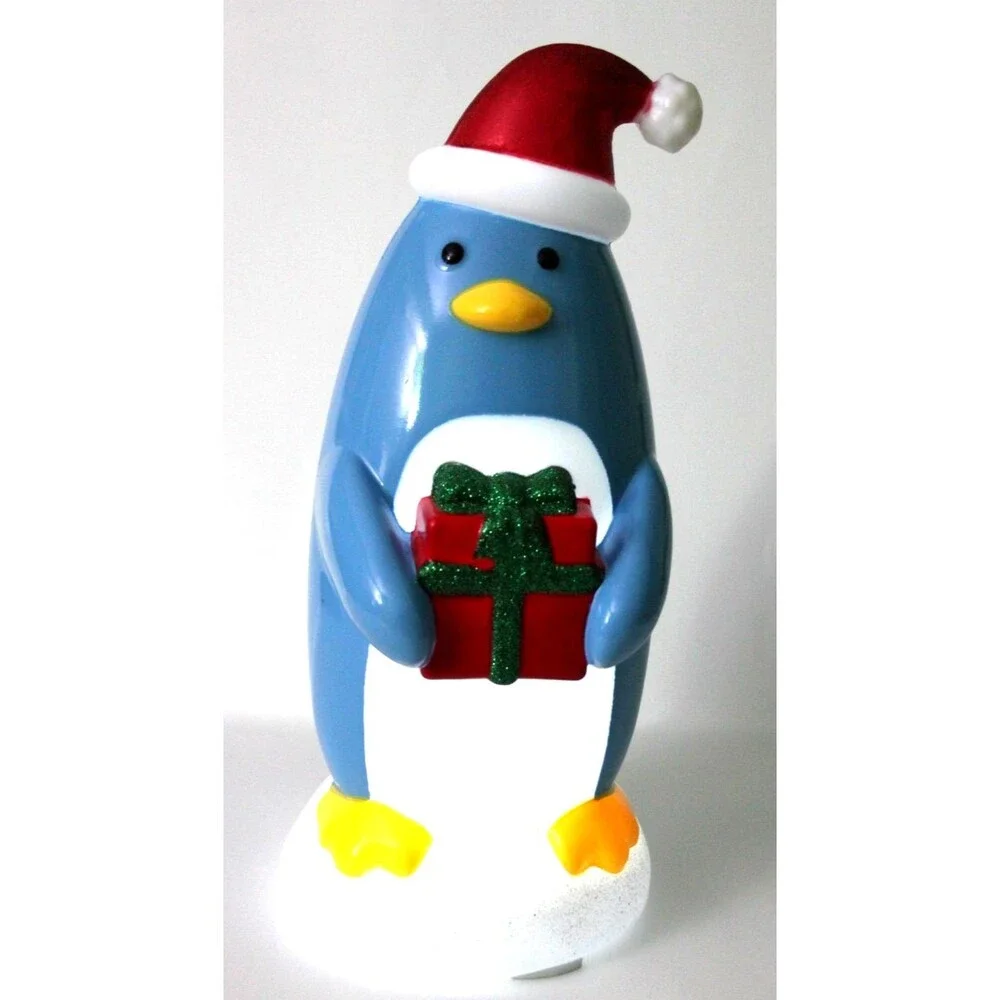 Blue Penguin Blow Mold Christmas Light Up Tabletop Decor Glitter 13” Holiday